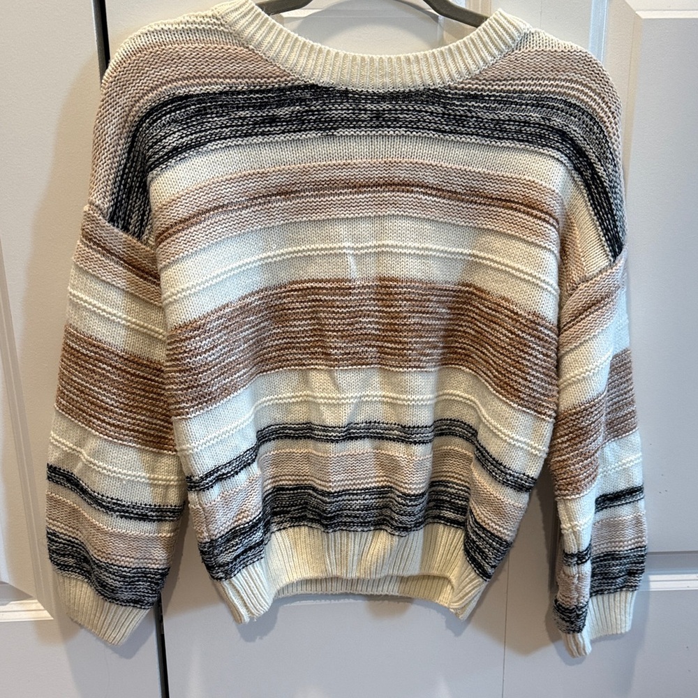 Striped Women's Sweater - Cream, Brown, and Black